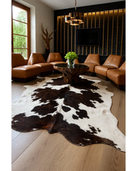 Cowhide Area Rug – Brown & Black Modern Accent Low Angle View — cowhide area rug 93