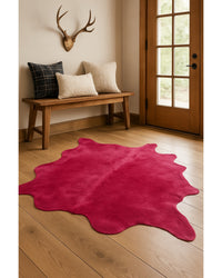 Fuchsia Cowhide Area Rug – Hand Knotted, 6x7 in Lodge Entryway — cowhide area rug 207