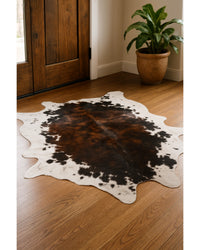 Cowhide Area Rug – Hand Knotted Brown & White in Lodge Entryway — cowhide area rug 15