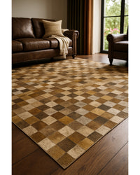 Beige, Brown & Coffee Cowhide Print Area Rug – Washable, UV Protection Low Angle View — cowhide print area rug 8