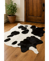 Cowhide Area Rug – Black & White Modern Accent Rug in Lodge Entryway — cowhide area rug 8