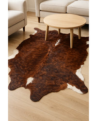 Cowhide Animal Print Rug – Brown & White Accent in Living Room — cowhide area rug 12
