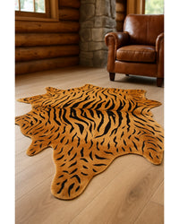 Cowhide Tiger Print Area Rug – Brown & Black, Soft Texture in Cabin Living Room — cowhide area rug 8