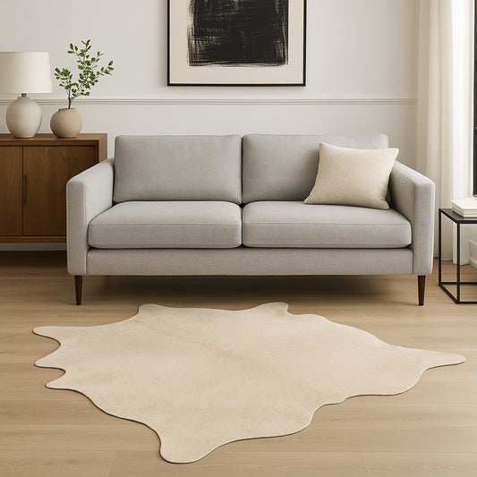 Off White Cowhide Print Area Rug – Handmade