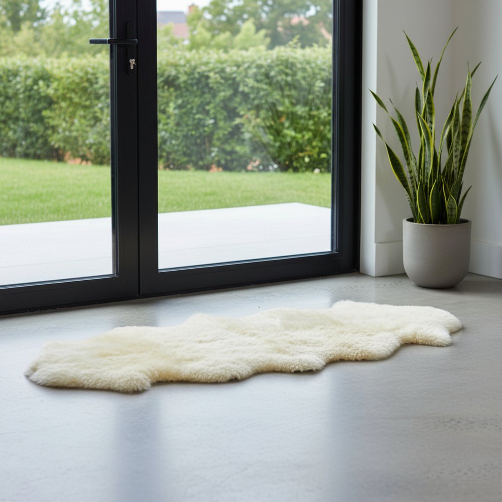 6' Runner Gold and White Wool Shag Sheepskin Area Rug