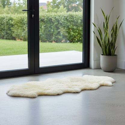 6' Runner Gold and White Wool Shag Sheepskin Area Rug