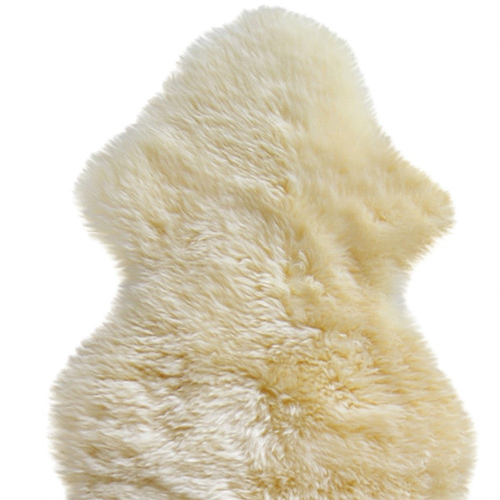 6' Runner Gold and White Wool Shag Sheepskin Area Rug