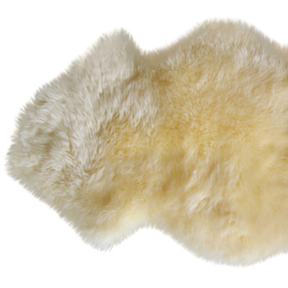 6' Runner Gold and White Wool Shag Sheepskin Area Rug