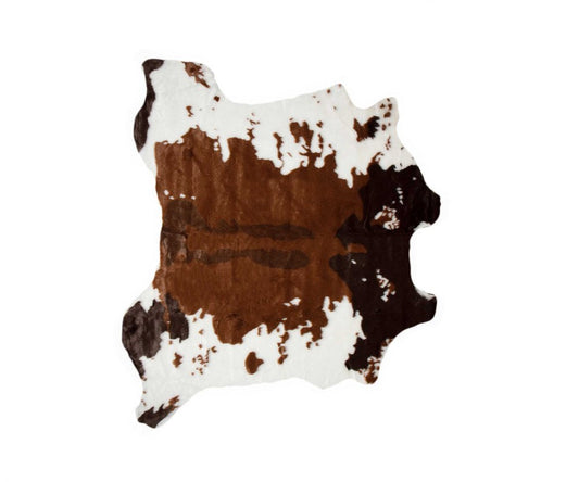 **Cowhide Print Hand Knotted Rug – Brown & White Accent**