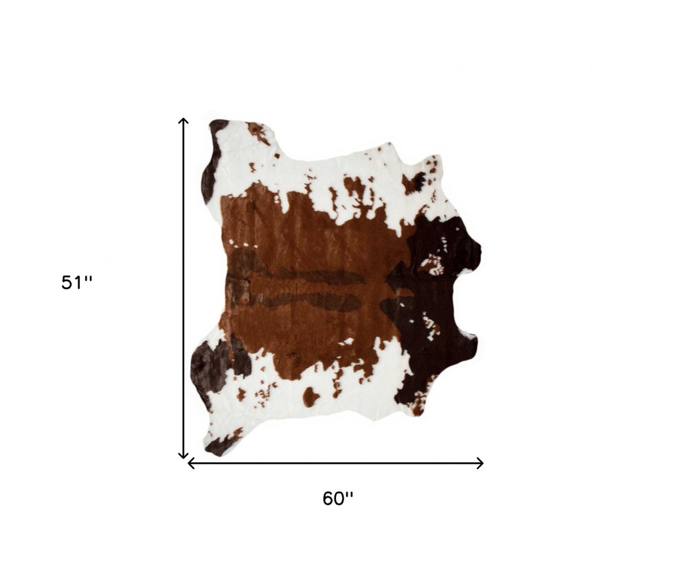 **Cowhide Print Hand Knotted Rug – Brown & White Accent**