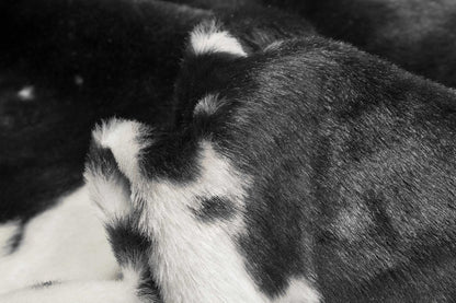 **Cowhide Print Hand Knotted Rug – Brown & White Accent**