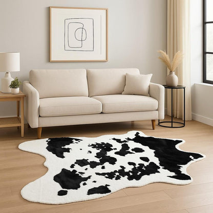 **Cowhide Print Hand Knotted Rug – Brown & White Accent**
