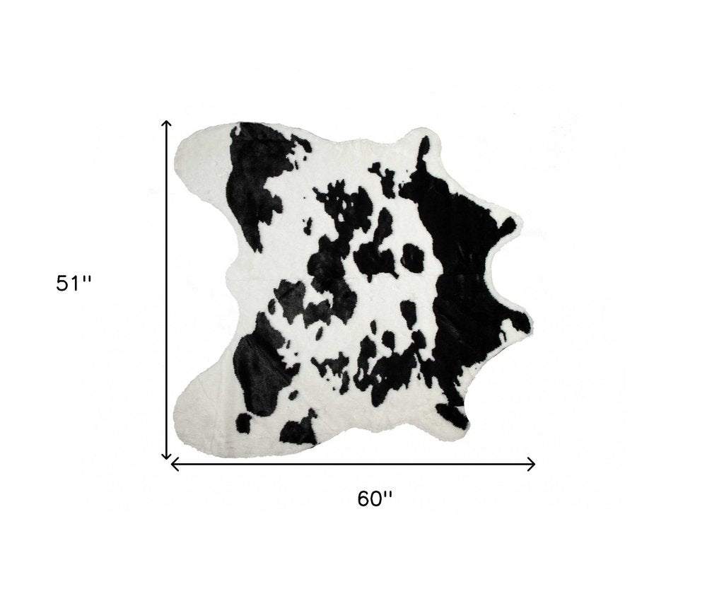 **Cowhide Print Hand Knotted Rug – Brown & White Accent**