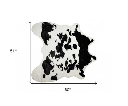 **Cowhide Print Hand Knotted Rug – Brown & White Accent**