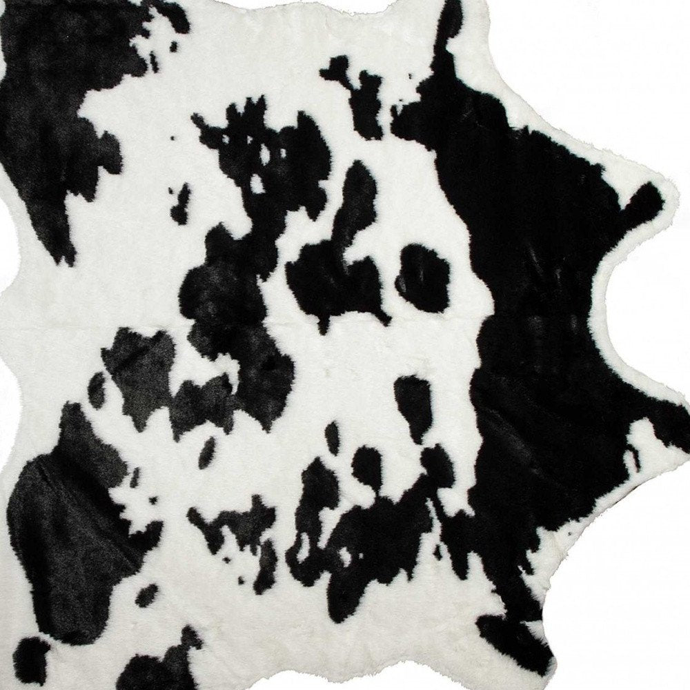 **Cowhide Print Hand Knotted Rug – Brown & White Accent**