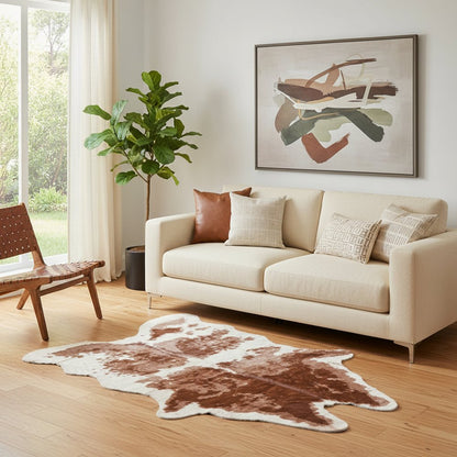 Faux Cowhide Area Rug – Brown & Ivory Animal Print