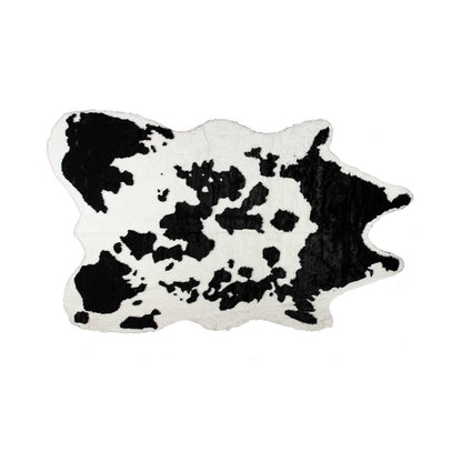 Cowhide Print Washable Rug – Black & White, Stain Resistant