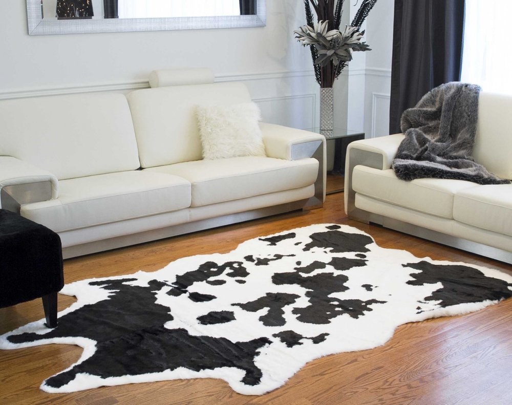 Cowhide Print Washable Rug – Black & White, Stain Resistant
