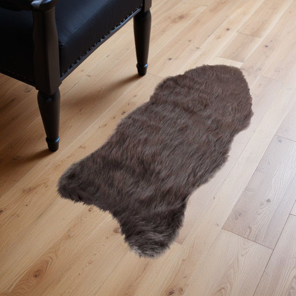 2' X 3' Black Faux Sheepskin Animal Print Washable Area Rug