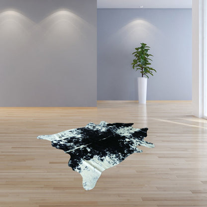 Black Cowhide Animal Print Rug – Stain Resistant, Handmade