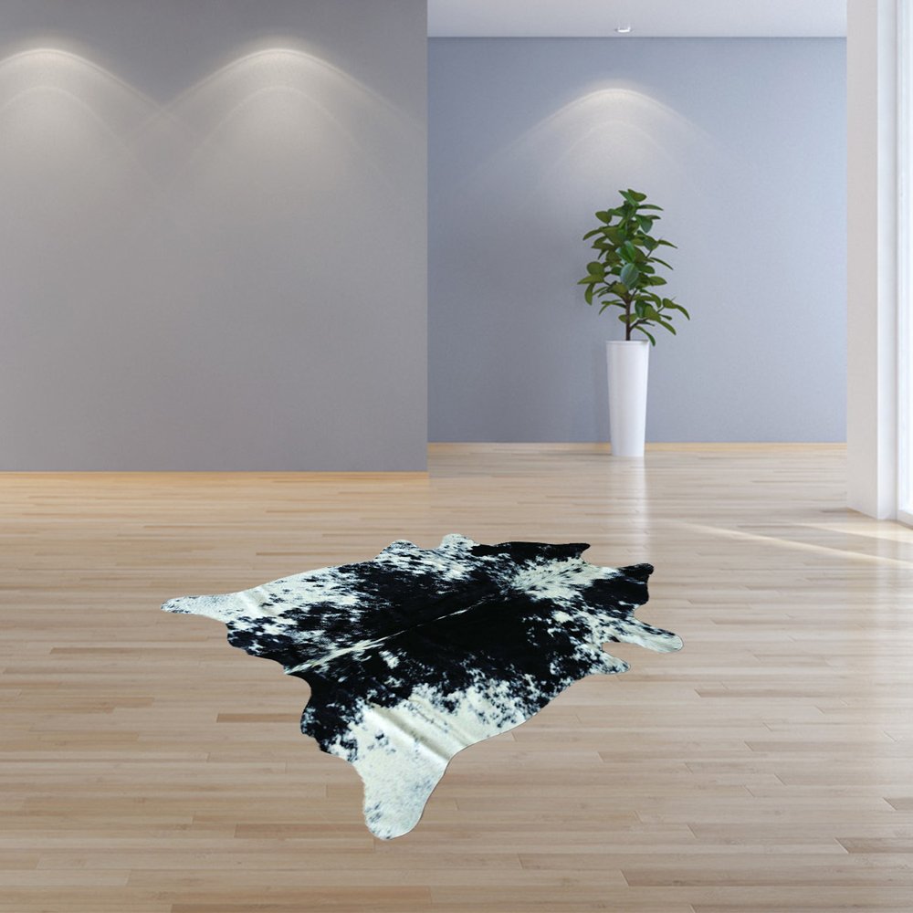 Black Cowhide Animal Print Rug – Stain Resistant, Handmade