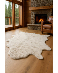 Off White & Silver Faux Cowhide Area Rug – Washable, Non-Skid in Cabin Living Room — cowhide area rug 4