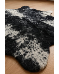 Black & White Faux Fur Cowhide Rug – Washable, Soft Fur Detail Close-Up — faux fur cowhide rug 11
