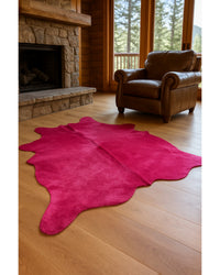 Pink Cowhide Area Rug – Hand Knotted, Stain Resistant in Cabin Living Room — cowhide area rug 13