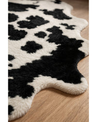 Cowhide Print Washable Rug – Black & White, Stain Resistant Hide Detail Close-Up — cowhide area rug 16
