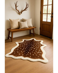 Off White & Brown Faux Cowhide Area Rug – Tufted, Washable in Lodge Entryway — cowhide area rug 5