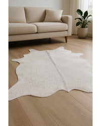 Gray Cowhide Print Area Rug – Modern Luxe Accent in Low Angle View — cowhide area rug 19