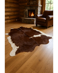 Cowhide Area Rug – Brown & White, Modern Accent in Cabin Living Room — cowhide area rug 7