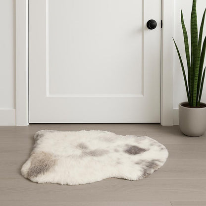**Spotted Sheepskin Shag Rug – Ivory Black Gray, 2x3**