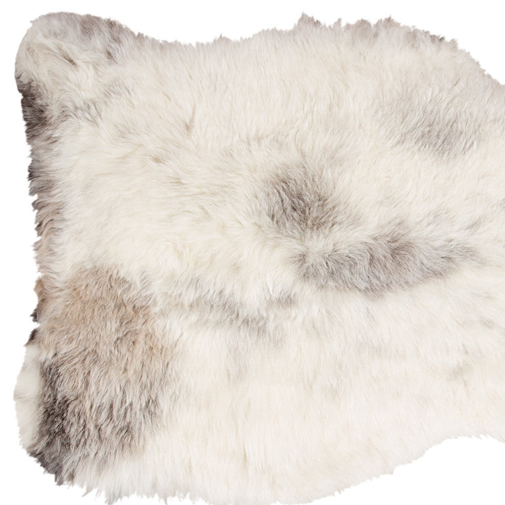 2' X 3' Ivory Black and Gray Spotted Shag Sheepskin Area Rug