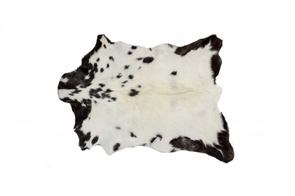 Black Cowhide Print Handwoven Rug – Modern Accent