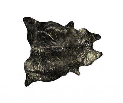 Black Cowhide Print Area Rug – Gold Accents, 5x7