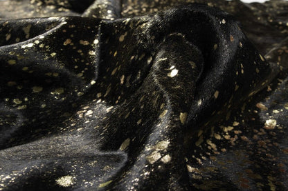 Black Cowhide Print Area Rug – Gold Accents, 5x7