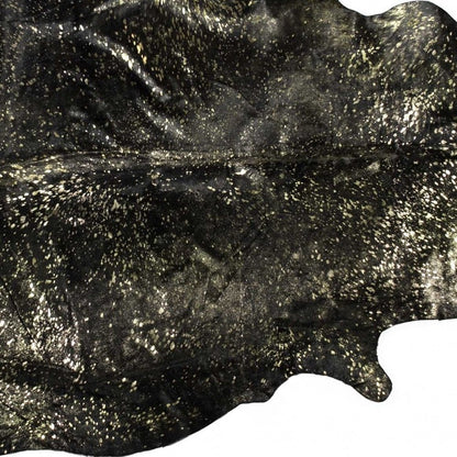 Black Cowhide Print Area Rug – Gold Accents, 5x7