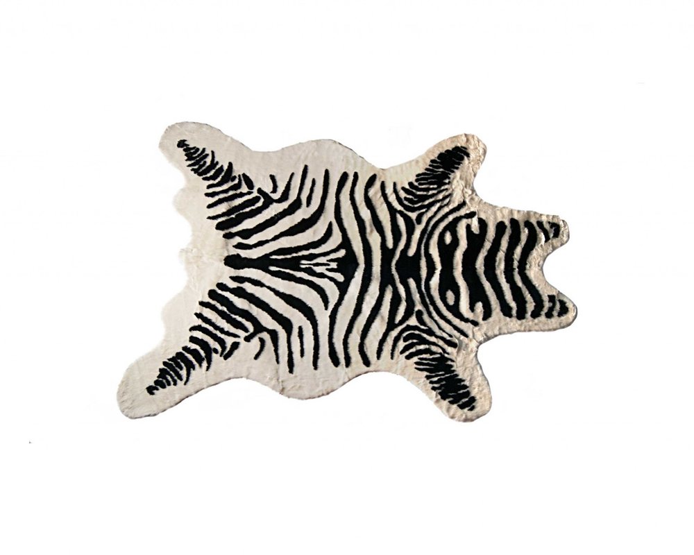 Zebra Print Faux Cowhide Rug – Black & White Style