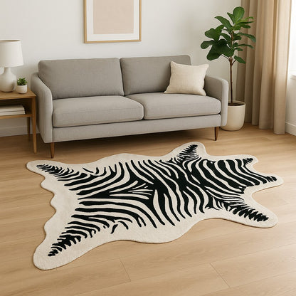 Zebra Print Faux Cowhide Rug – Black & White Style
