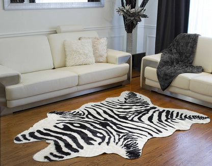 Zebra Print Faux Cowhide Rug – Black & White Style