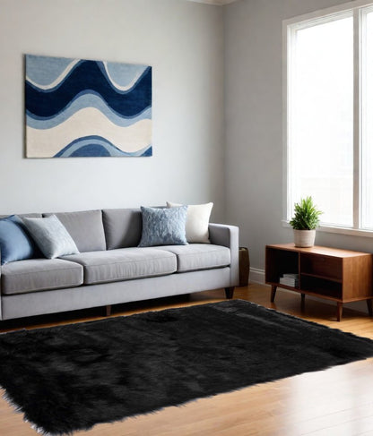 5' X 8' Black Shag Area Rug