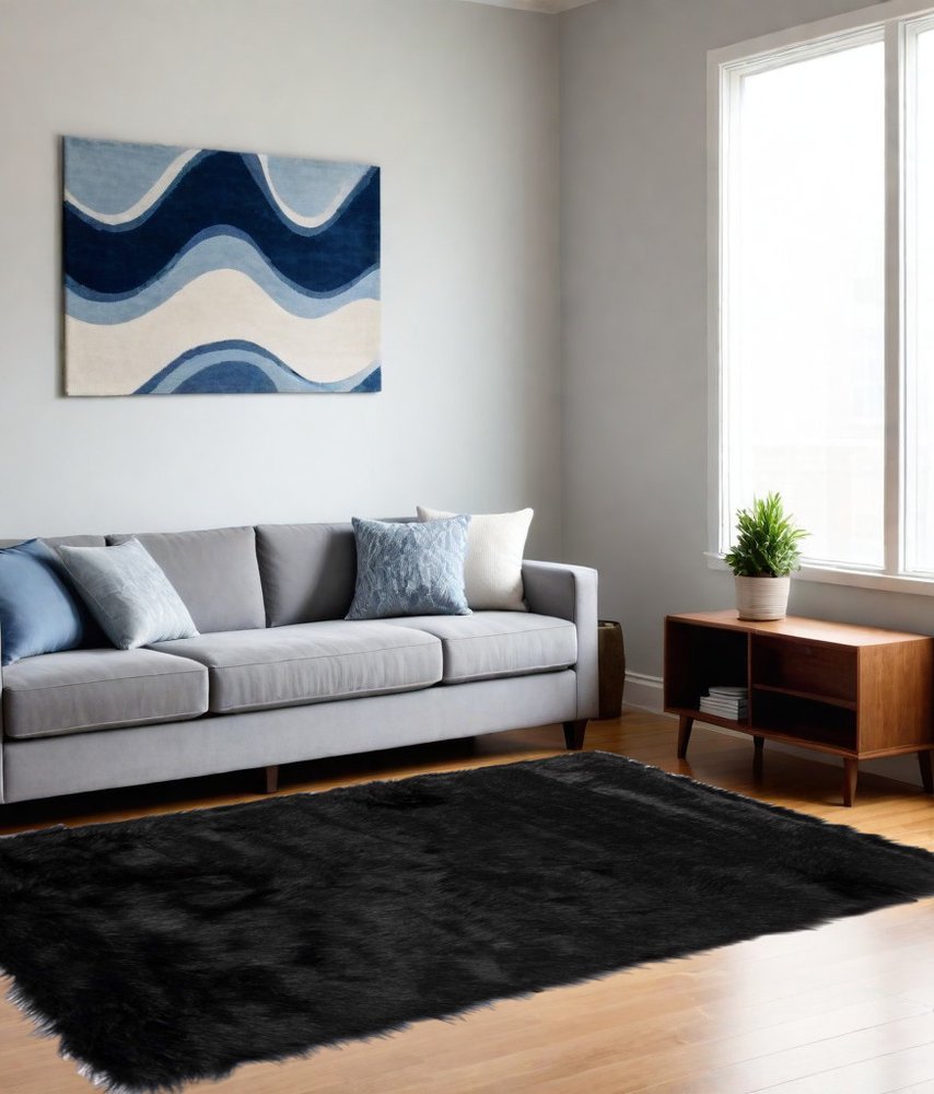 5' X 8' Black Shag Area Rug