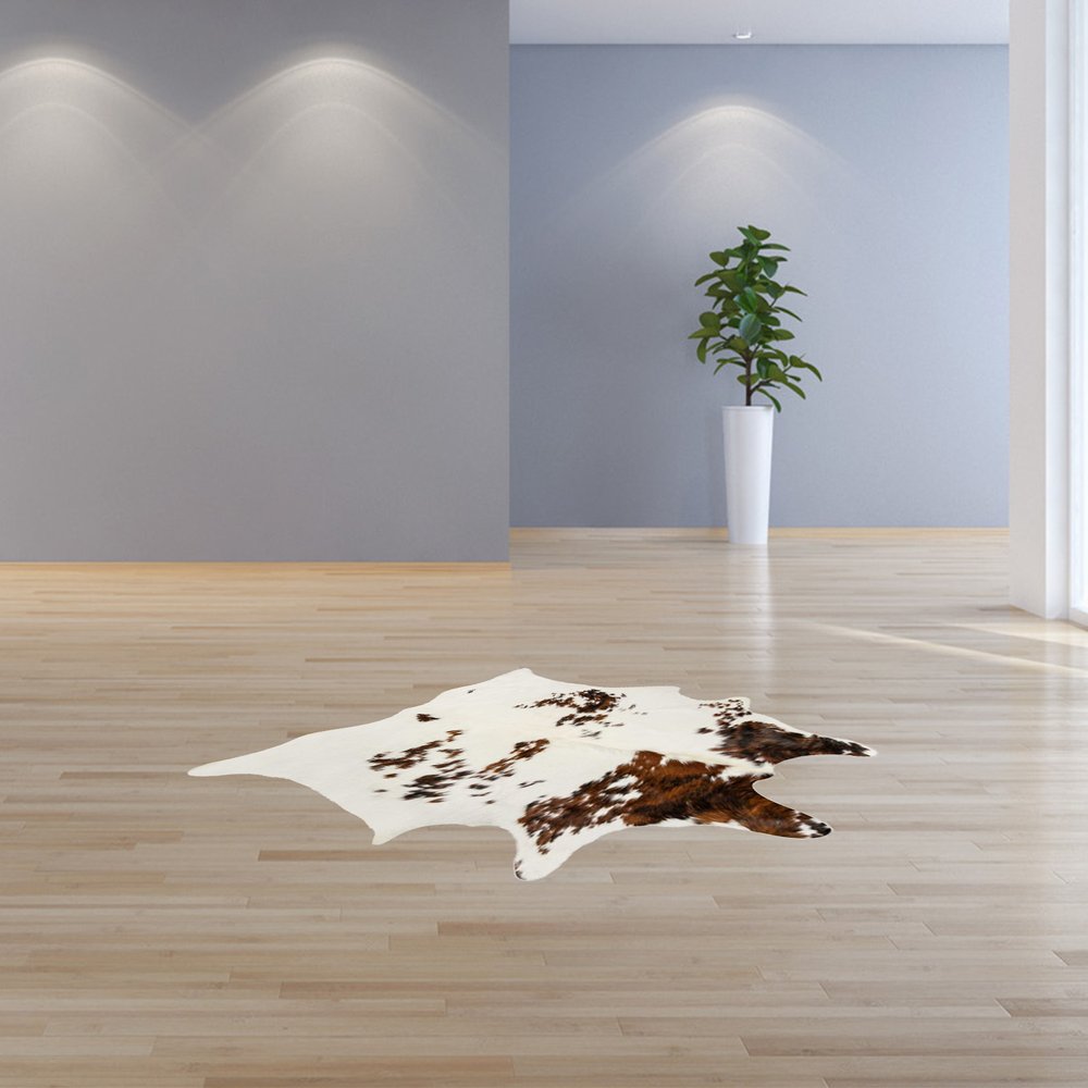 Cowhide Print Area Rug – Brown & White, Soft Texture