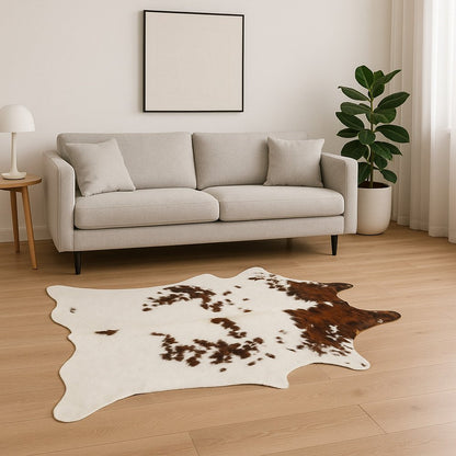 Cowhide Print Area Rug – Brown & White, Soft Texture