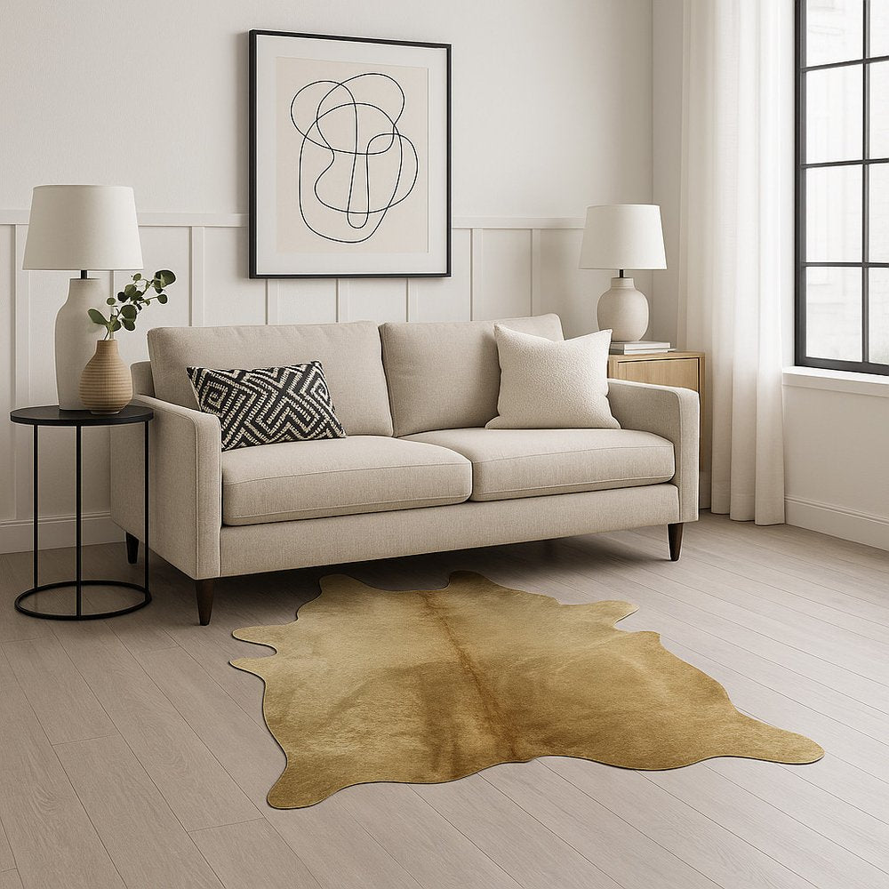 Taupe Cowhide Print Area Rug – Soft, Modern Accent