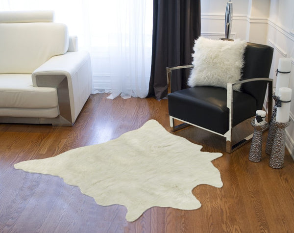 Off White Faux Cowhide Rug – Animal Print, Soft Texture alternate view