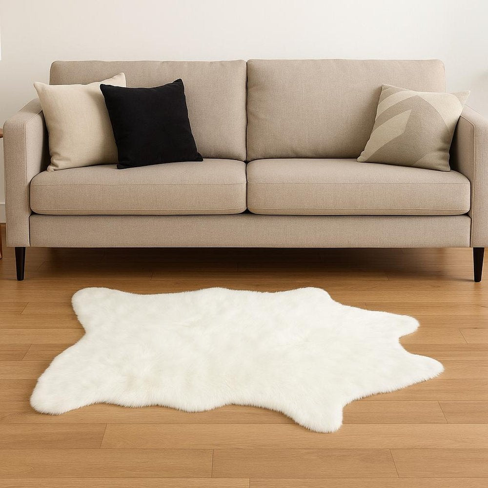 Off White Faux Cowhide Rug – Animal Print, Soft Texture