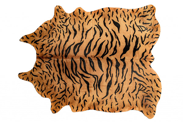 Cowhide Tiger Print Area Rug – Brown & Black, Soft Texture
