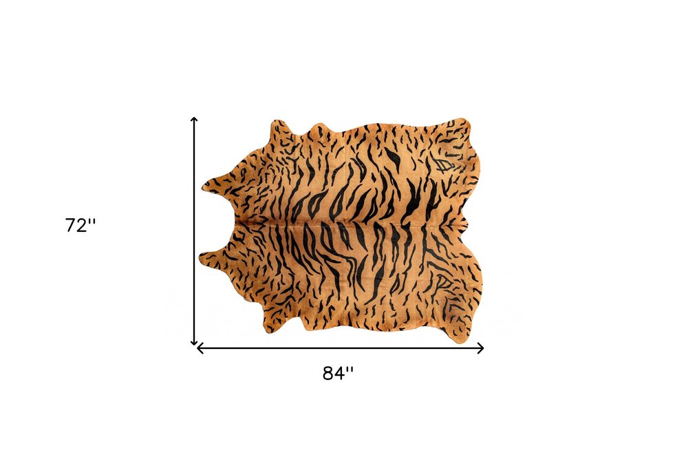 Cowhide Tiger Print Area Rug – Brown & Black, Soft Texture